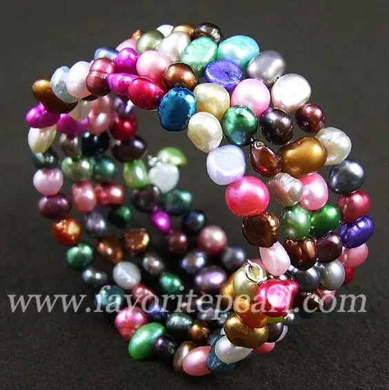 

New Arrival Pearl Bracelet Four Rows 6-7mm Rainbow Color Natural Freshwater Pearl Bracelet Handmade Bangle Fine Pearl Jewelry