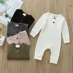 Spring Autumn Baby Clothes Newborn Infant Baby Boy Girl Cotton Blend Solid Romper Knitted Ribbed Jumpsuit Warm Outfit