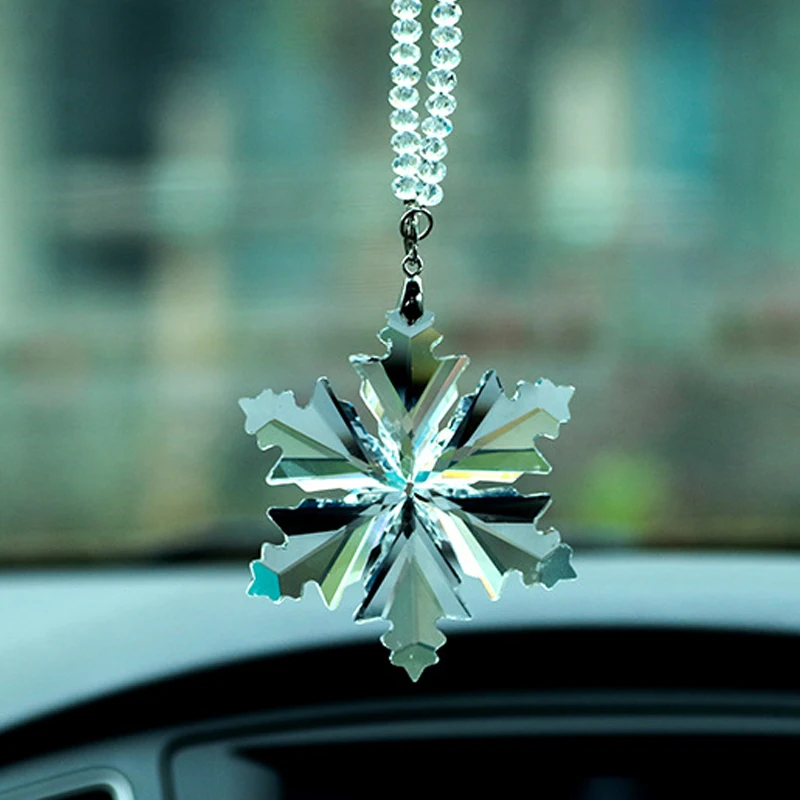 Car Pendant Crystal Large Snowflakes Ornaments Snowflake Clear Crystal Edition Car Rearview Mirror Ornament Interior Accessories