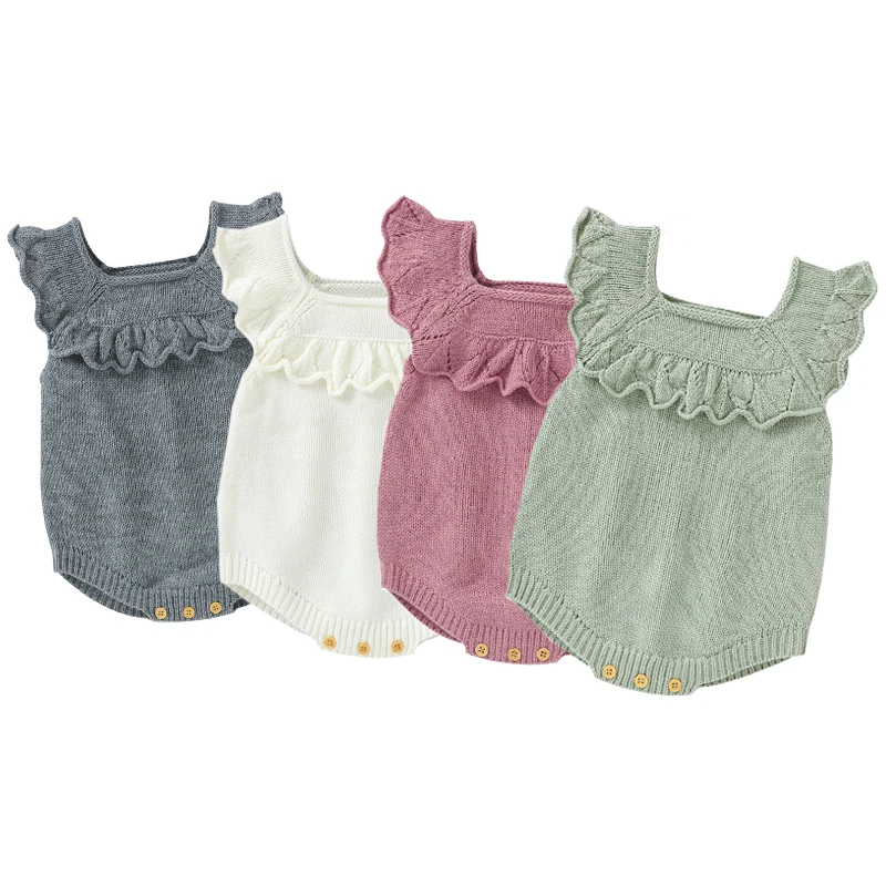 

2023 New Spring Autumn Infant Baby Girls Knitting Solid Color Sleeveless Jumpsuit Korean Style Toddler Baby Girl Knitting Romper