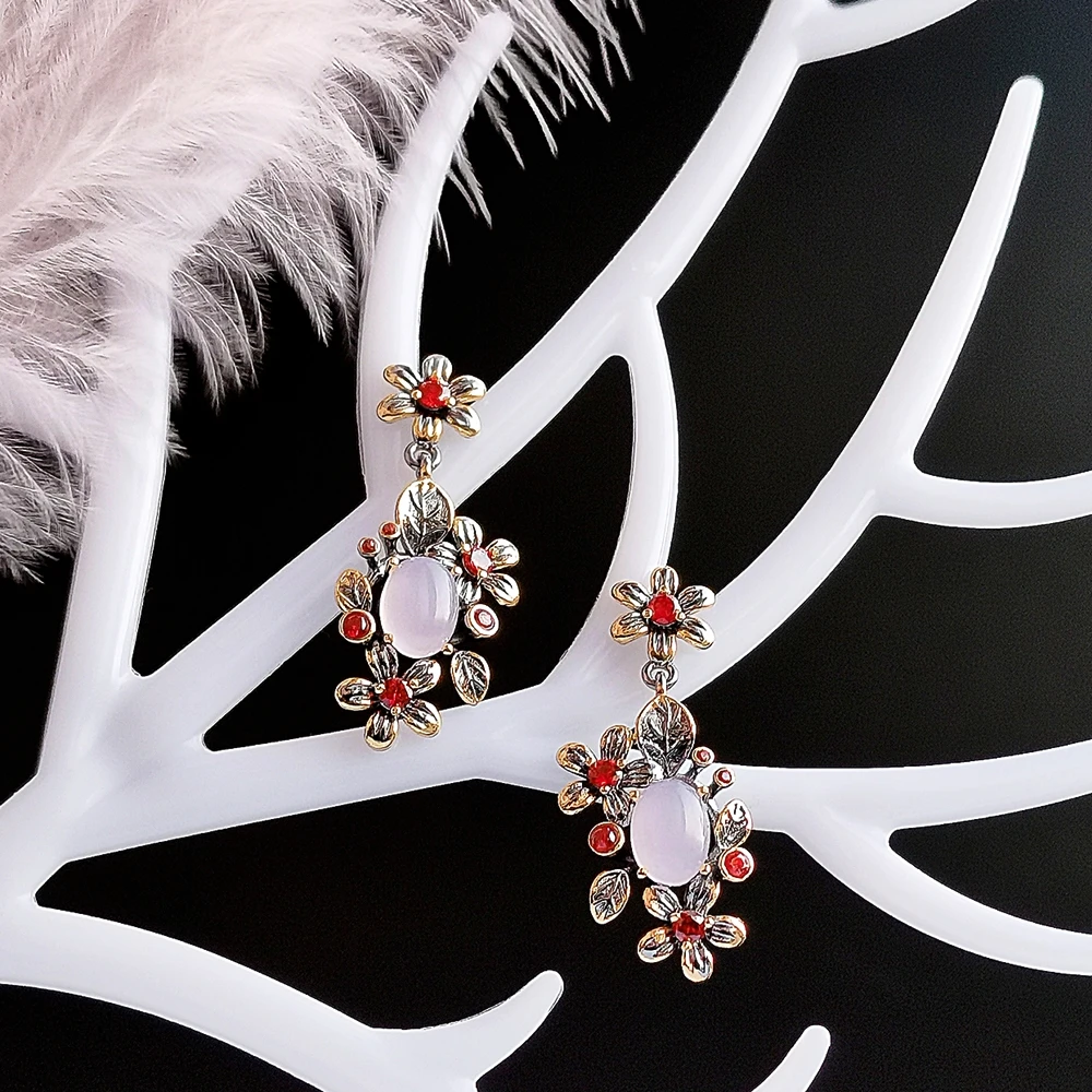 DreamCarnival1989 New Baroque Drop Earrings for Women Pink Opal Orange Zircon Feminine Flower Elegant Engagement Jewelry WE4033