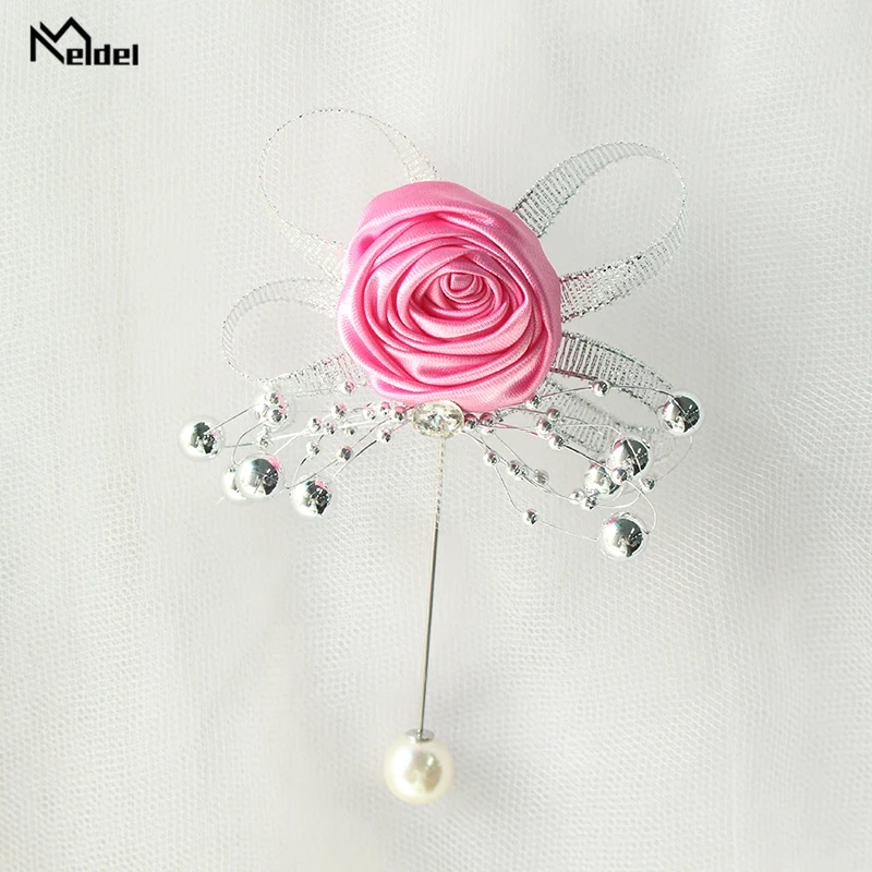 Meldel broche de perlas artificiales, ramillete de boda, flores, rosas de seda, Boutonniere, Corsages y Boutonnieres de boda para hombres