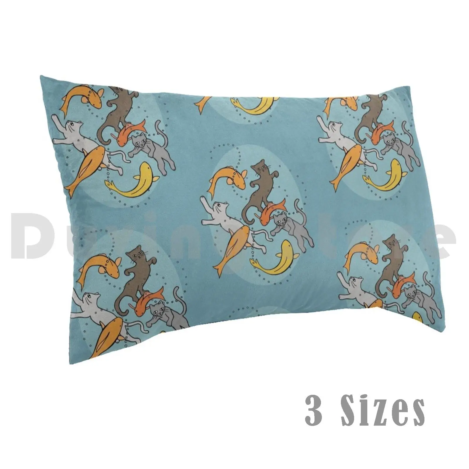 Kittens Swimming In Koi Pond With Fishes Pillow Case 20*30 Inch Kitten Kittens Cat Cats Swim Swimming Fish Fishes