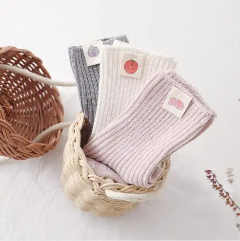 3Pairs 0-5Y 2024 spring and autumn new newborn baby non-slip floor socks boy girl children socks double needle cloth label sock