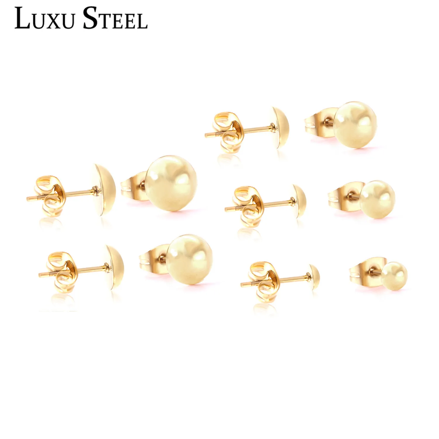 LUXUSTEEL 2020 Earings 5 Pairs Lots Stainless Steel Ball Semicircle Earring Sets Collier Anti-Allergy Earrings Brinco Party