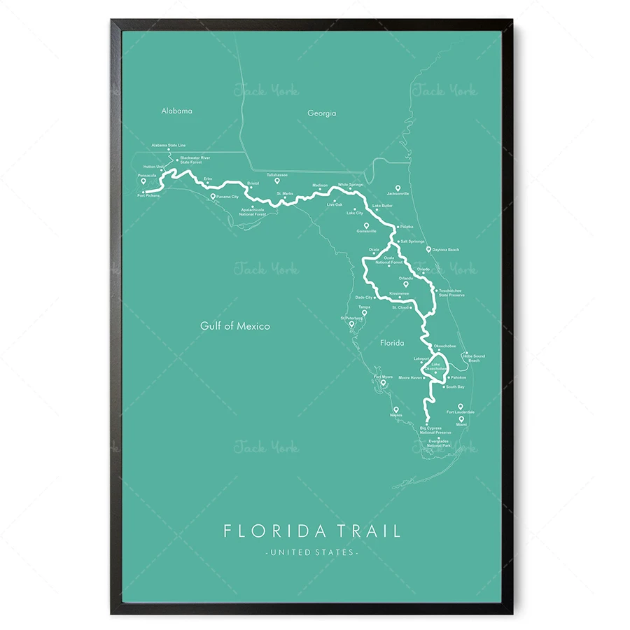 Florida Trail Map | Florida Trail Poster | USA National Scenic Trail | Trail Map Art | Relive your Adventures