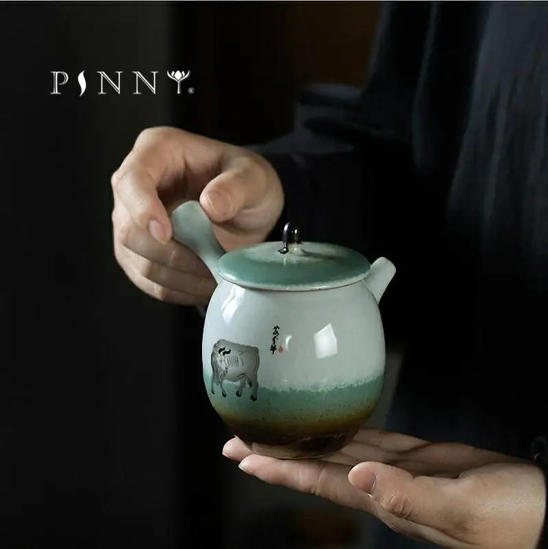 

PINNY 185ML Japanese Style Celadon Ceramic Teapot Pigmented Side Handle Tea Pot Kung Fu Tea Service Retro Drinkware