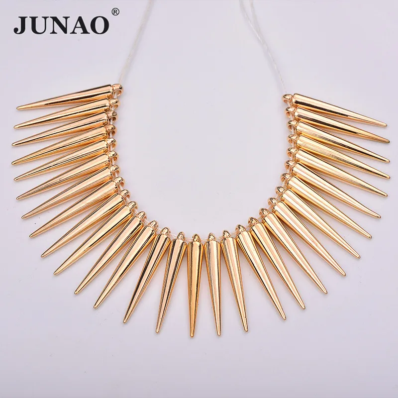 JUNAO 100pcs 5*35mm Gold Silver Plastic Rivet Sewing Rhinestones Punk Decoration Rivet Large Spikes Studs for Leather Shoes