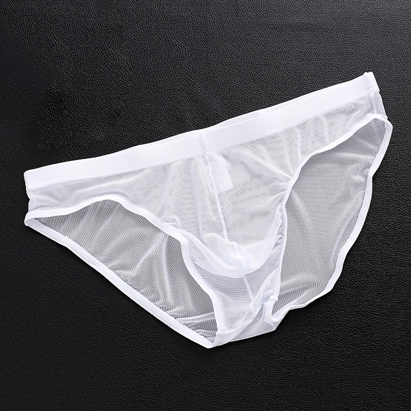 Men\'s Sexy Tulle Netting Transparent Briefs Comfortable Breathable Elastic Soft Underwear Quality Underpants Man