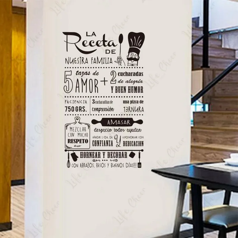 Family Kitchen Recipe Wall Decal Receta De Nuestra Familia Vinyl Wall Sticker Art Home Decorative Murals Family Love Recipes Art