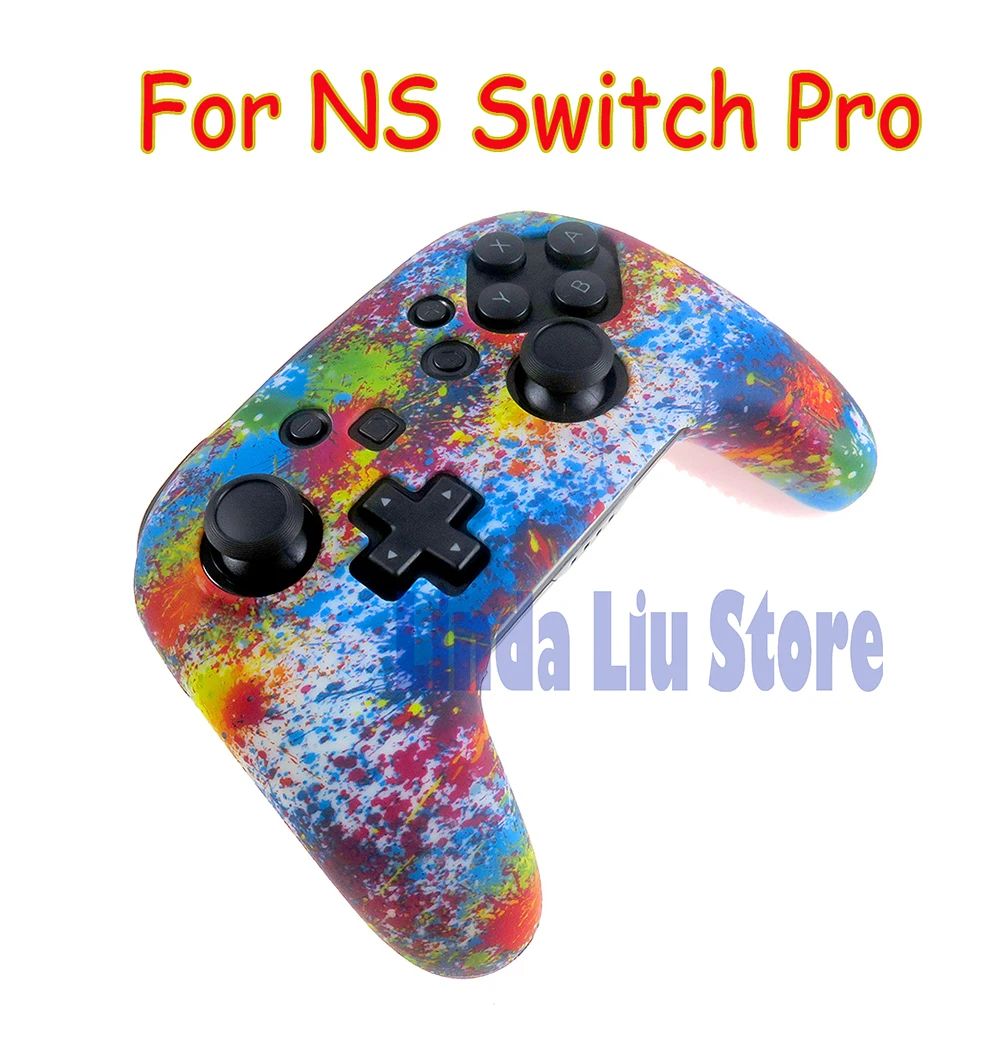 1pc For Nintendo Switch Pro Controller Gamepad Water Transfer Print Silicone Cover Rubber Skin Grip Case Protective