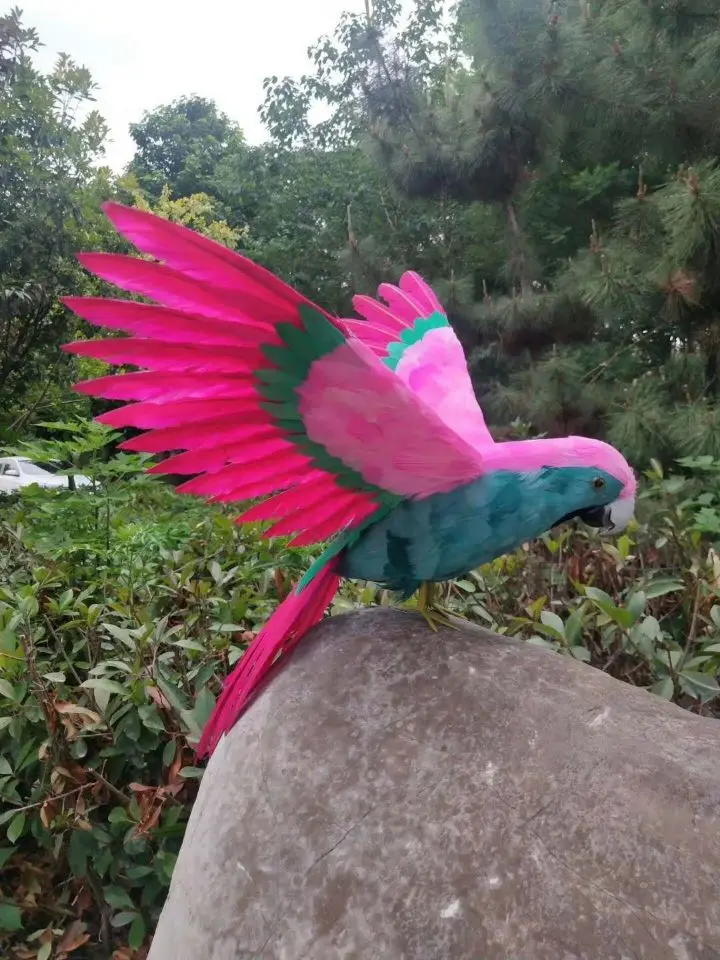 big simulation pink&green parrot model foam&feather wings parrot doll about 40x60cm