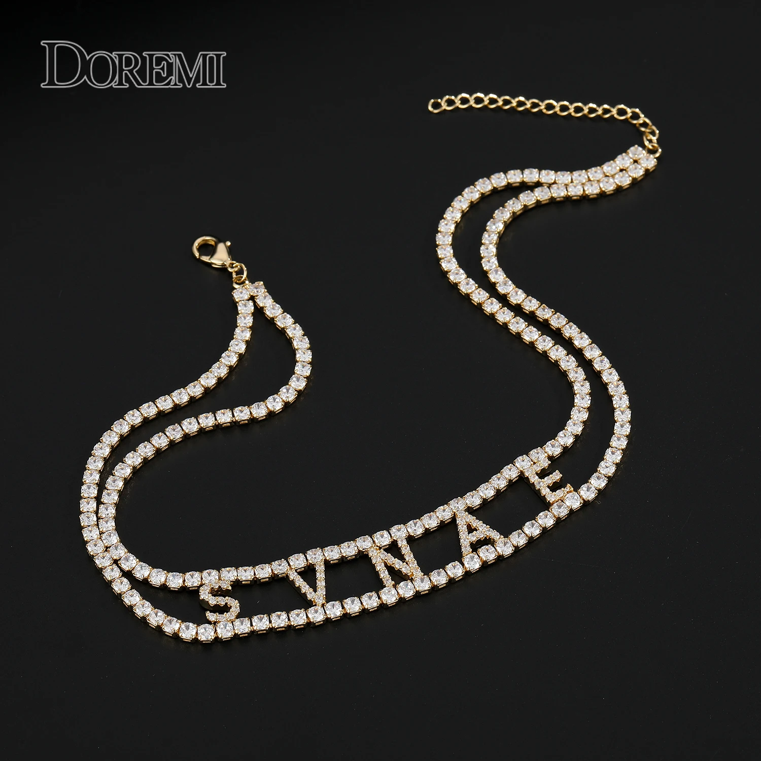 DOREMI 9mm 3A Zircon CUSTOM Name Necklace with 2 Rows 3mm Tennis chain Personalized Name Number Choker Women Iced Out Name Chain
