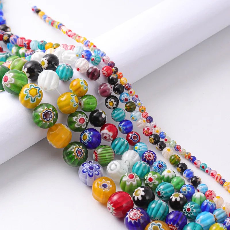 Mixed Flower Pattern Millefiori Glass Round 4mm 6mm 8mm 10mm 12mm 14mm Loose Beads for Jewelry Making DIY Crafts Findings