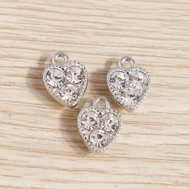 10pcs 10*13mm Crystal Love Heart Charms for Jewelry Making Gold Silver Color Alloy Charms Pendants DIY Necklaces Earrings Gift