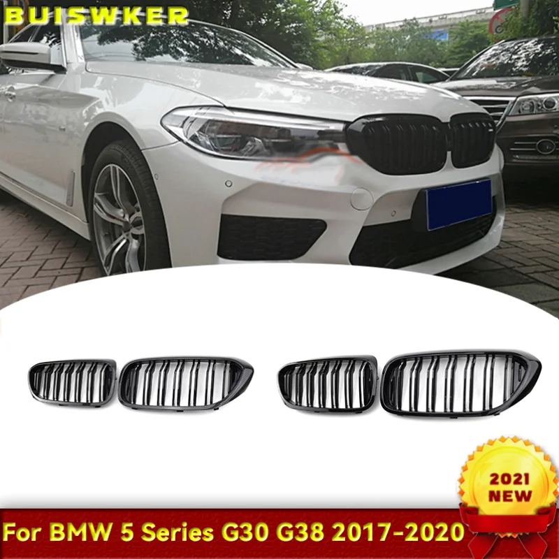 Front Racing Kidney Grille for Bmw New 5 Series G30 G38 525I 530I 540I 550I 17-20 M-Performance Bumper 2 Slat Grill Replacemt