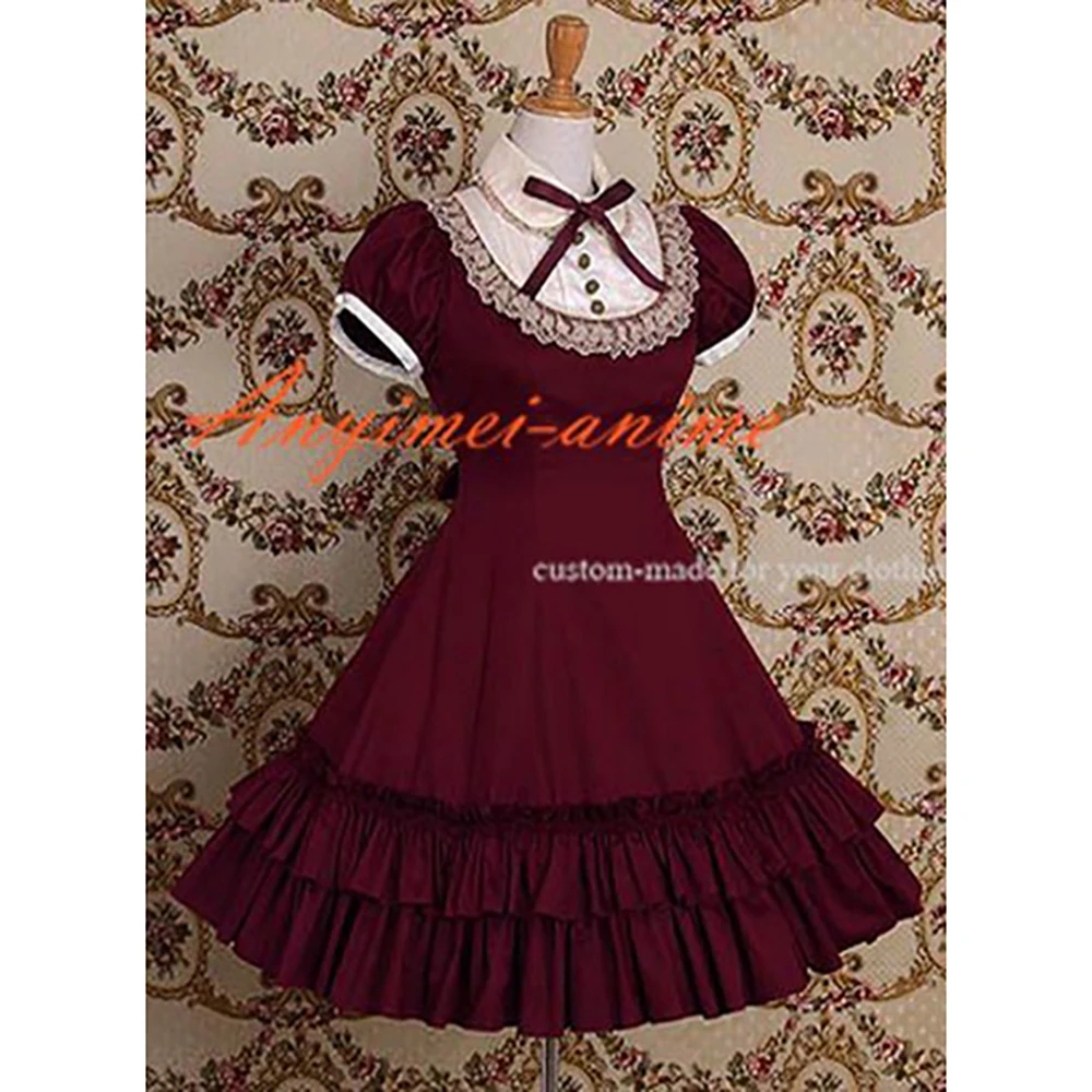 

fondcosplay sweet Gothic Lolita Punk Fashion dark red cotton Dress Cosplay Costume CD/TV[CK1124]