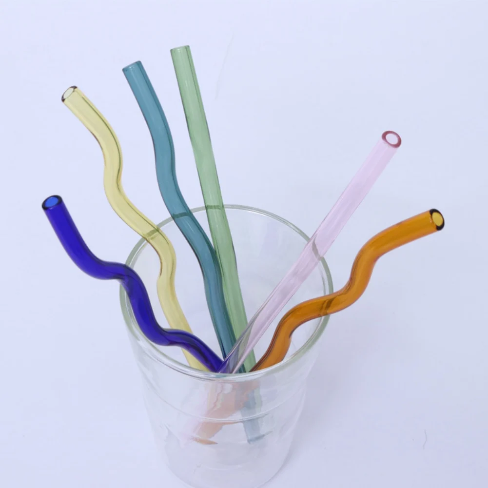 8X200mm Reusable Drinking Straw Borosilicate Glass Straw 1PCS Wavy Colorful Straw Bar Tool Rust Party Accessory