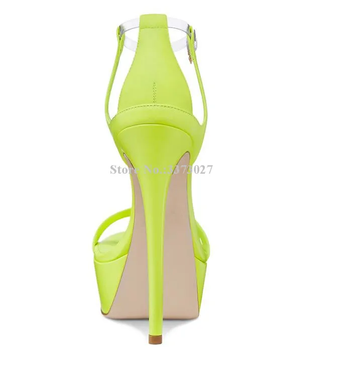 Lady Lemon Yellow Leather Platform Sandals Shoes Fashion New PVC Ankle Buckle Stiletto Heel Gladiator Sandals Women Large Size