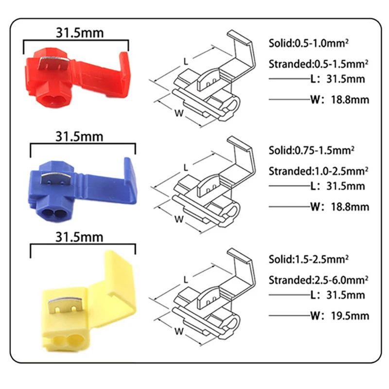 50PCS Wire Connector Scotch Lock Snap AWG22-18 Without Breaking Cable Insulated Crimp Quick Splice Electrical Terminals