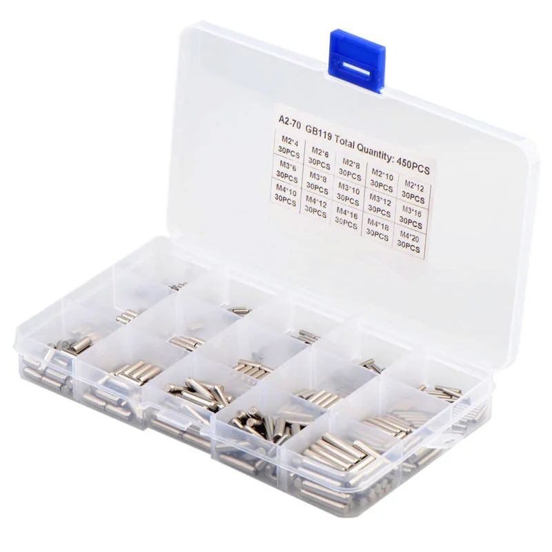 450 Stks/set M2 M3 M4 304 Roestvrijstalen Din6325 Cilindrische Pin Lokalisatie Pluggen Combinatie Set Massieve Cilinder Pin Bevestigingsset