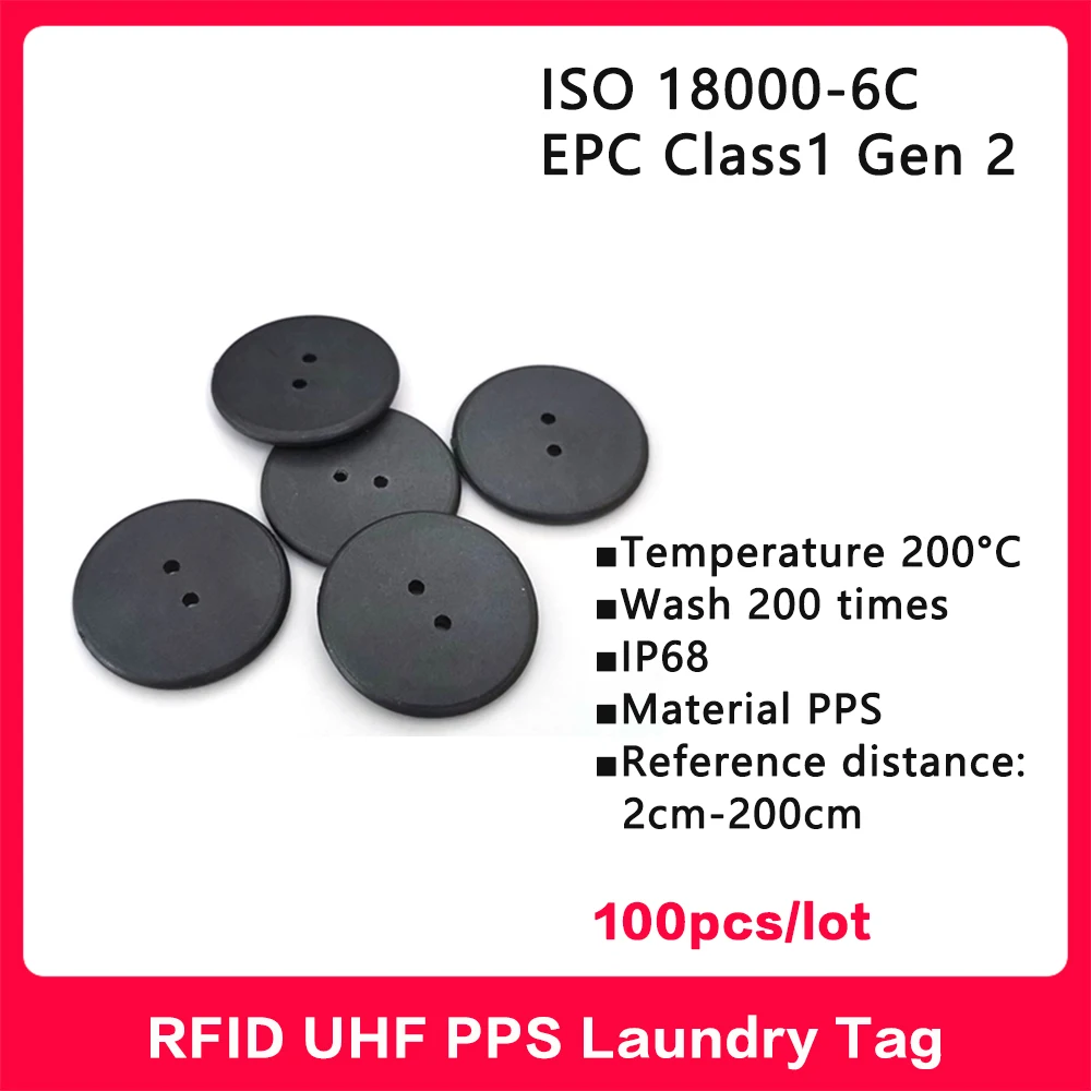 

RFID UHF Laundry Tag 860-960MHz High Temperature Resistant PPS-button RFID Tags Smart Card ISO 18000-6C with Alien chip 100pcs