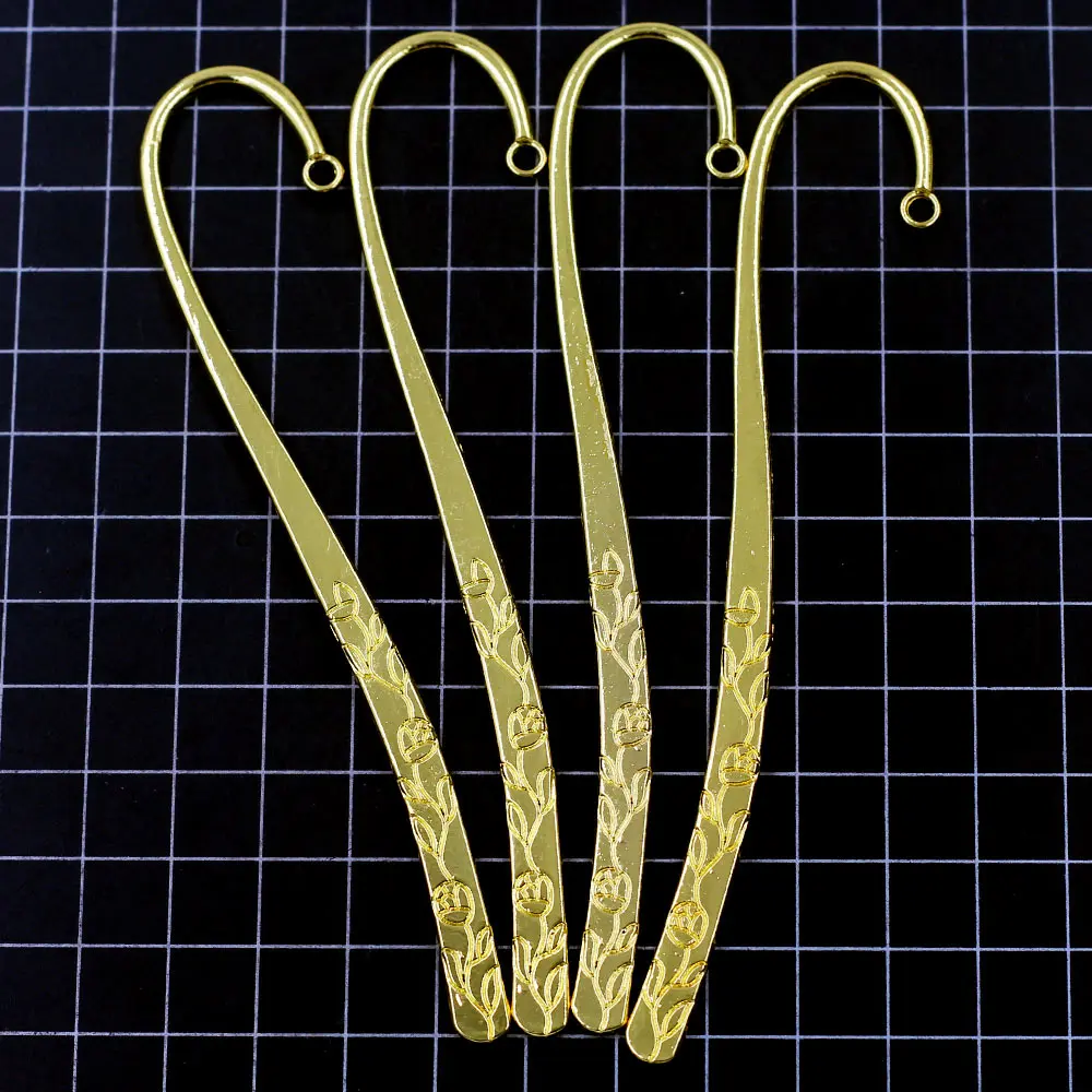 50Pcs Bookmarks Rose Flower Book Marks One Hole Gold Plated For Reading School Office Stationery Jewelry DIY Finding 12cm