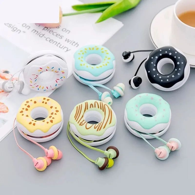 Cute Donuts Macarons Earphones 3.5mm in-ear Stereo Wired Earbuds with mic Earphone Case for Kids iPhone Xiaomi Girls MP3 Gifts