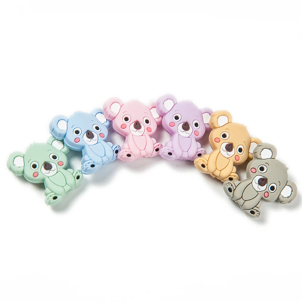 Mini perle de koala en silicone pour bébé, jouet de dentition à mâcher, accessoires de qualité alimentaire, articles pour bébé, 5 pièces