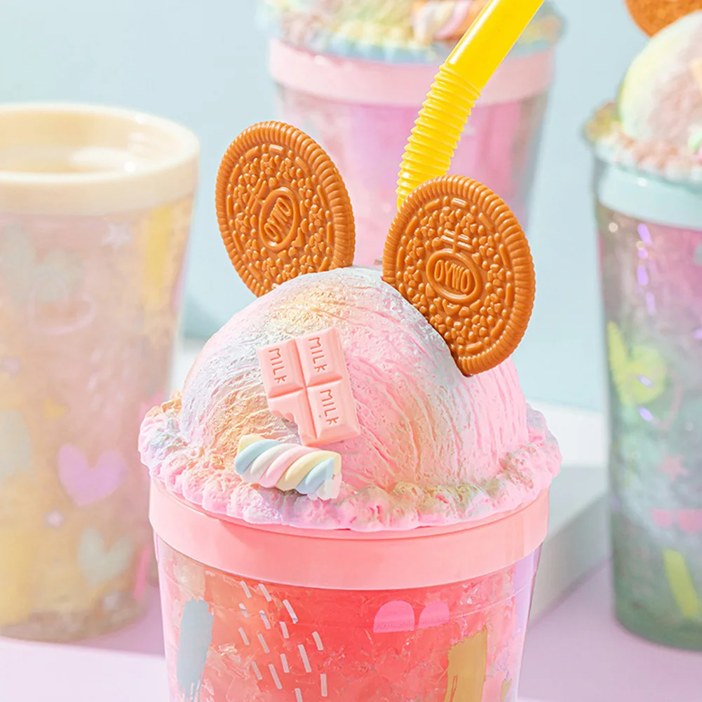 450ml Summer Ice Cup Double Layer Cold Storage Cup Girl Ice Storage Container Creative Modeling Crushed Ice Cup Water Container