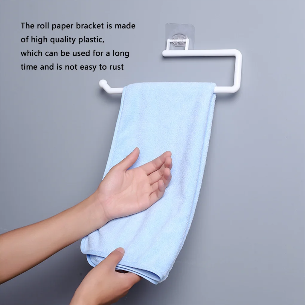 Tissue Storage Rack Plastic Paper Roll Holder Wall Mounted Adjustable Towel Hanger for Kitchen Bathroom