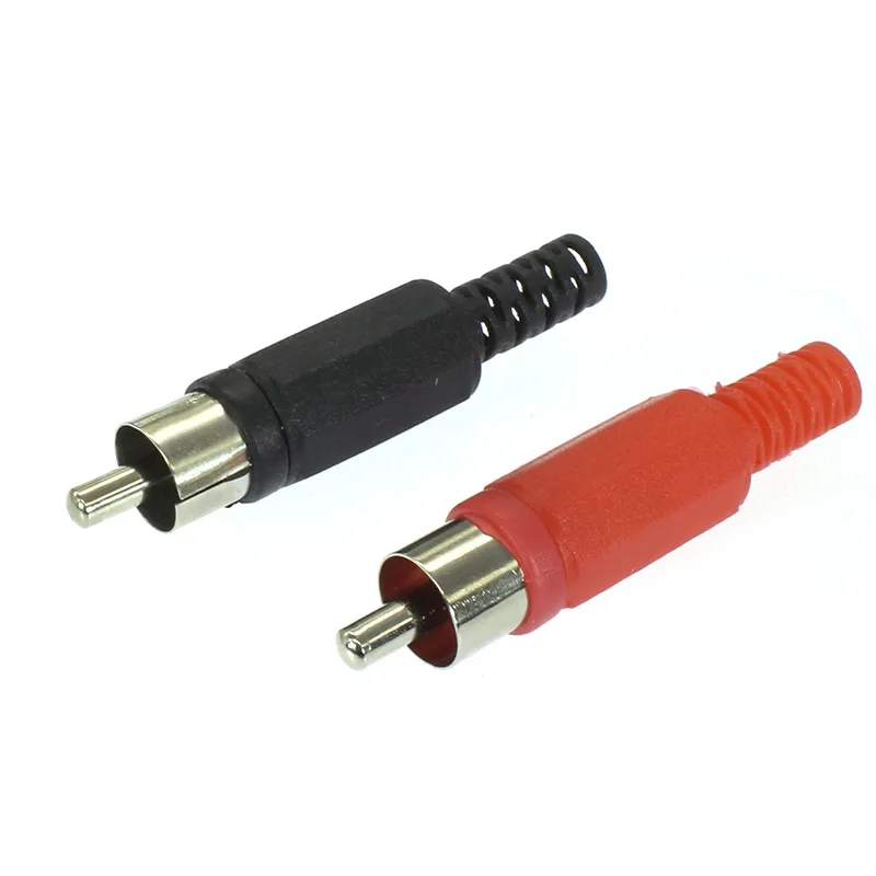 6/10 pcs RCA  AV male plug connector plastic shell stereo video audio plug channel dual connector  red and black mixed