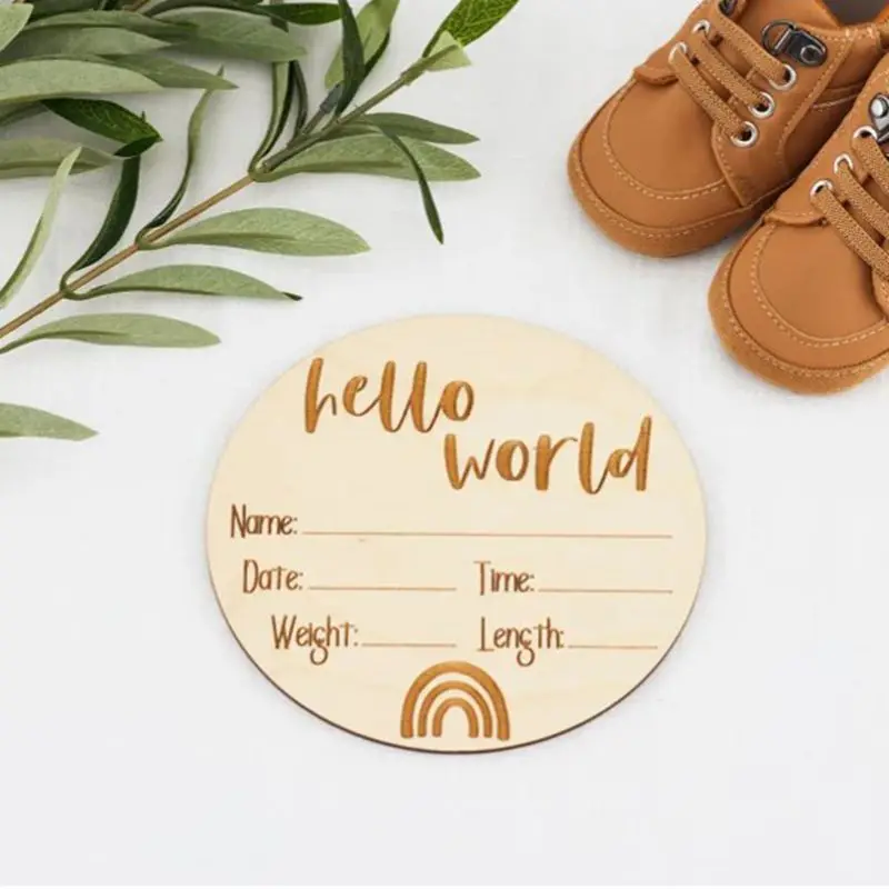 20 pcs hello world /i'm here Birth Announcement Plaque Announcement Milestone Card wood baby Photo Prop