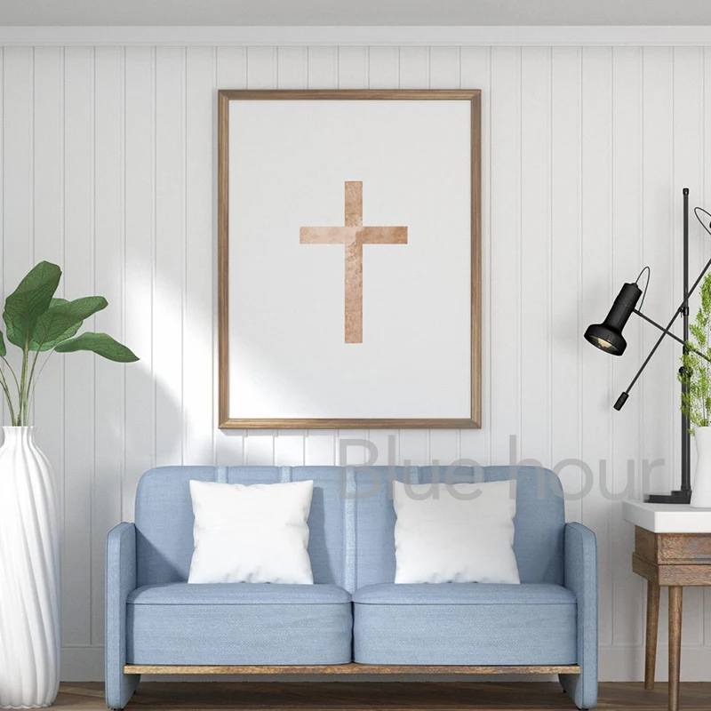 Christian Wall Art Prints spiritual Poster Modern Minimalist Brown Faded Cross Canvas Painting Living Room Religious Decor