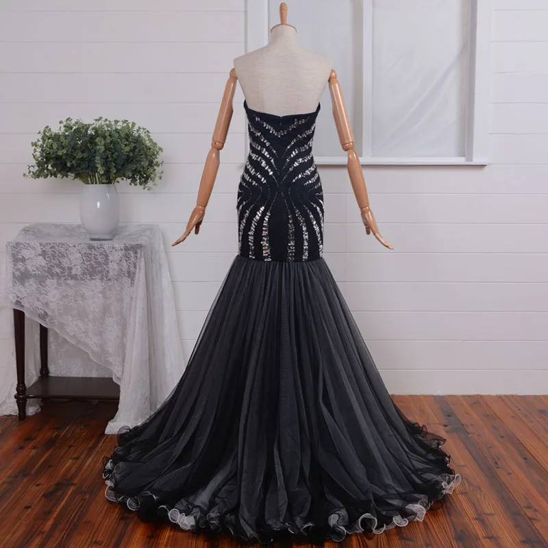 Luxe Strass Sexy Sweetheart Zwarte Lange Prom Dresses 2015 Avondjurk Vestido De Festa Louisvuigon Vrouw A-lijn Kralen