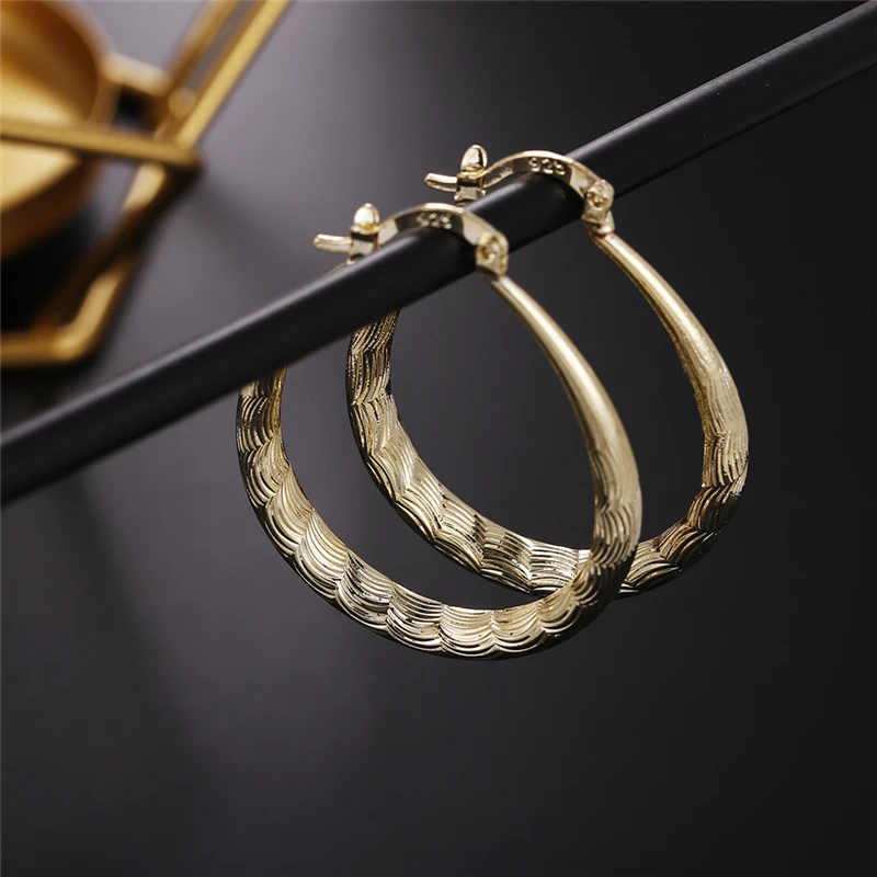 

DOTEFFIL Round Circle U Ripple Hoop Earring Gold For Woman Fashion Party Wedding Engagement Party Jewelry
