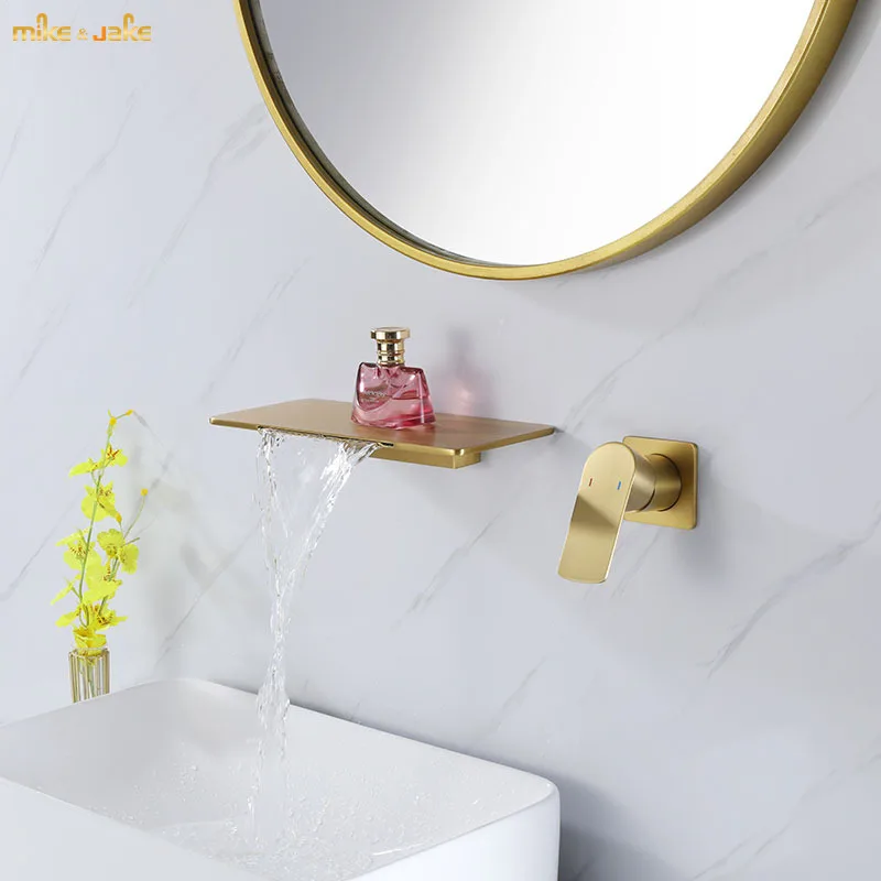 Gold brush wall basin faucet Frosted gold waterfall tap mixer hot and cold bathroom water tap waterfall style gold faucet