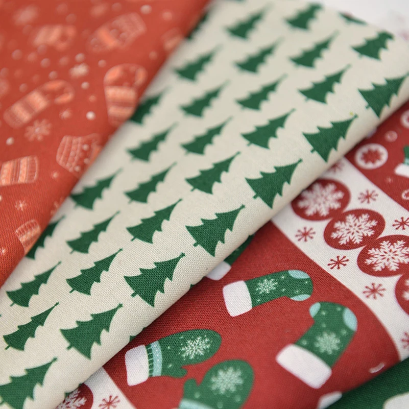 Christmas Decoration Fabric Printing Cartoon Santa Claus Elk Sleigh DIY Handmade Xmas Cloth By Half Meter