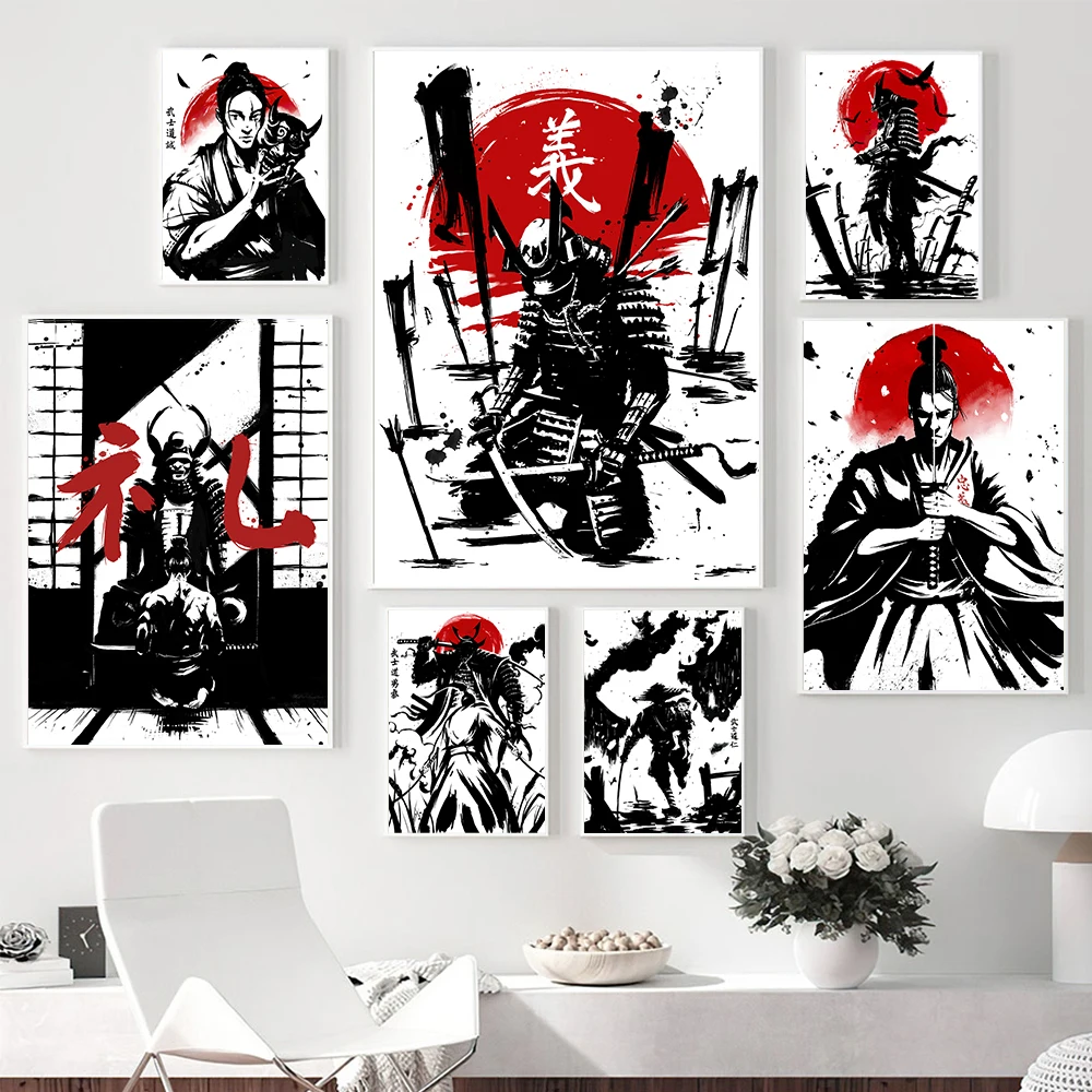 Japanese Ink Bushido Samurai Canvas Painting Shinobi Posters And Prints Decoration Wall Art Pictures For Living Room Home Decor