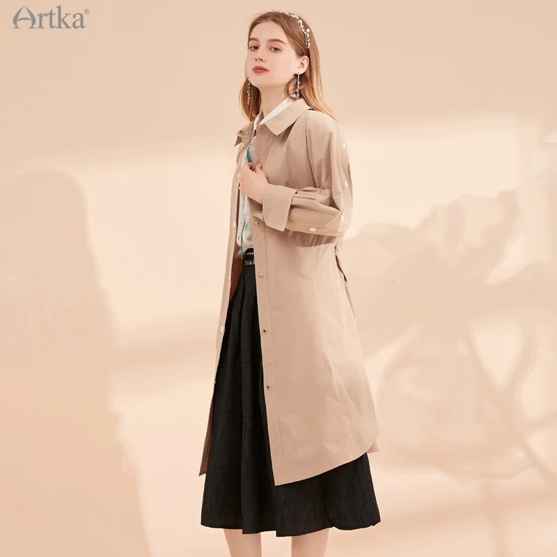 ARTKA 2021 Early Autumn New Women Dress Fashion Trench Coat Style Dresses Casual Long Sleeve Shirt Midi Dress With Belt LA20012Q