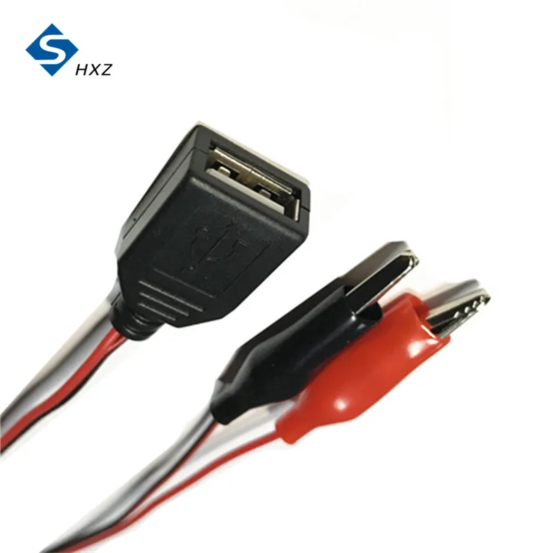 DIY สายจ่ายไฟสีแดงสีดำจระเข้คลิปหัวต่อ USB ตัวผู้แหล่งจ่ายไฟอะแดปเตอร์58ซม.