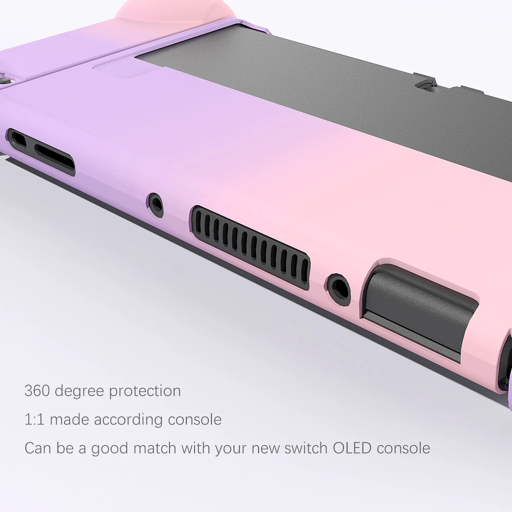 Full Protection Dockable Pink Case for Nintendo Switch OLED Accessories Cover for Switch OLED Console & Joycon with Glass Film