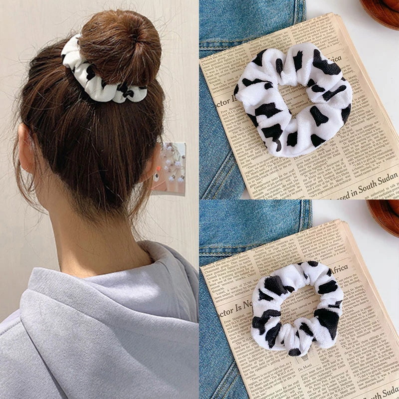 New Design Cow Pattern Velvet Women Girls Elastic Hair Rubber Bands Accessories Gum For Women Tie Hair Ring Rope Ponytail Holder