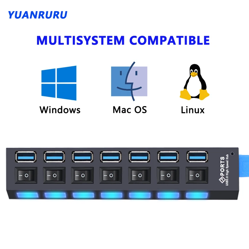 3.0 USB Hub Multi USB Splitter USB Multi Hub USB 3 Hub Gebruik voedingsadapter 4/7 Port 2.0 USB-Anschluss mit Schalter Computerzubehör