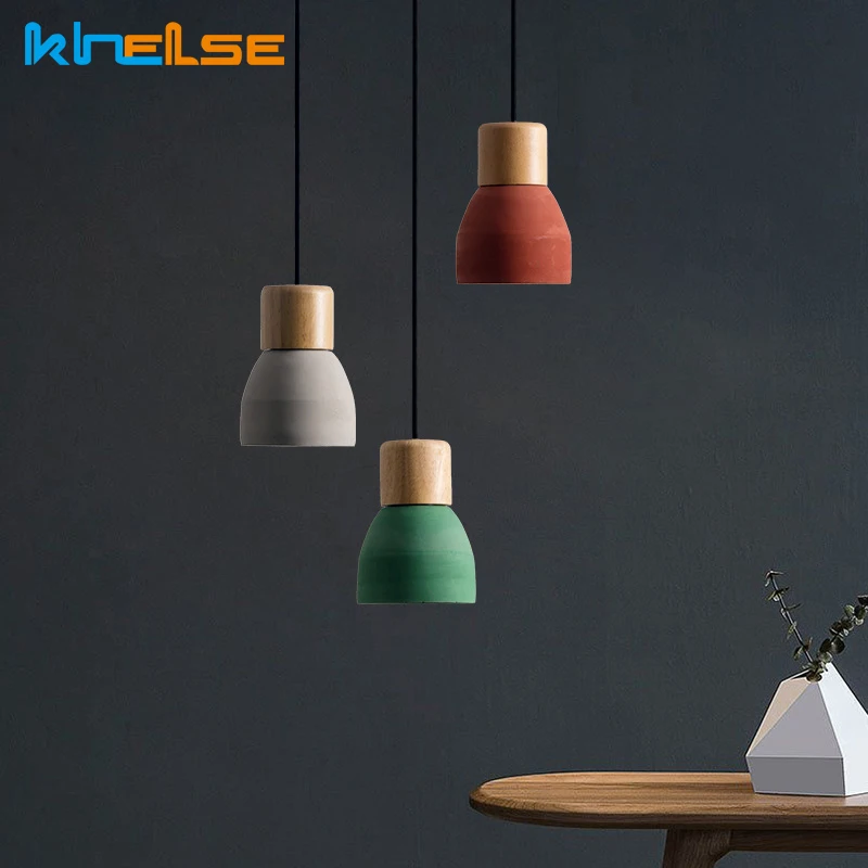 Nordic Concret Indoor Led Pendant Lamp Cement Wood Hanging Lights Fixture Vintage Loft Restaurant Bedroom Bar Cafe Aisle Lights