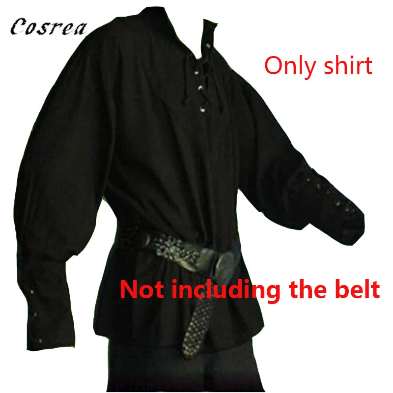 Camisa de manga longa retro renascentista medieval masculina, bandagem tops, camisa de dia das bruxas cavaleiro senhorio, traje vintage, blusa,