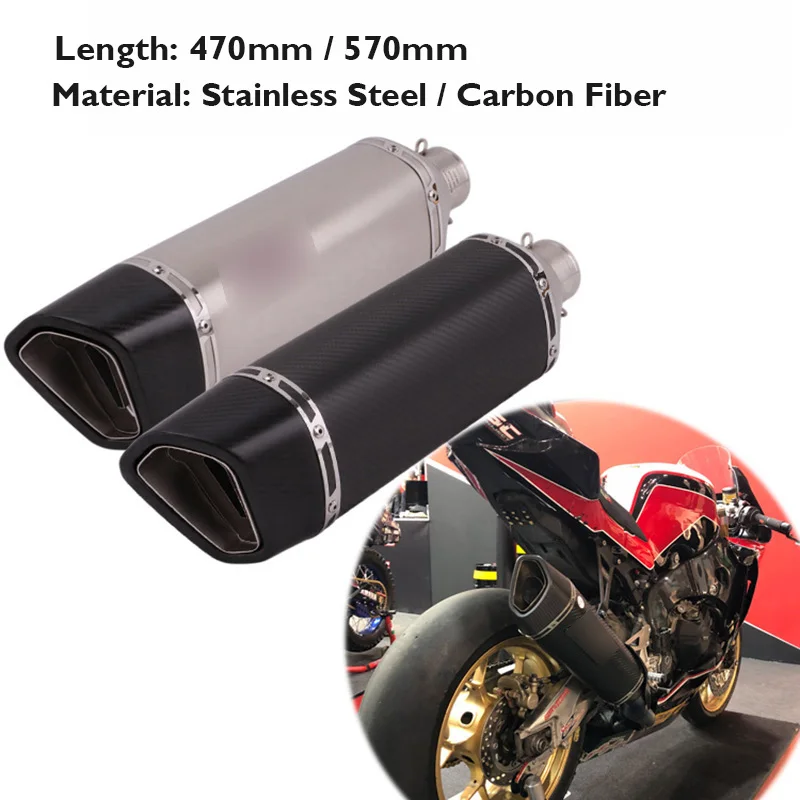 470mm 570mm Motorcycle Exhaust Tip Muffler Carbon Fiber Silencer Pipe for Universal 38-51mm Racing Bike