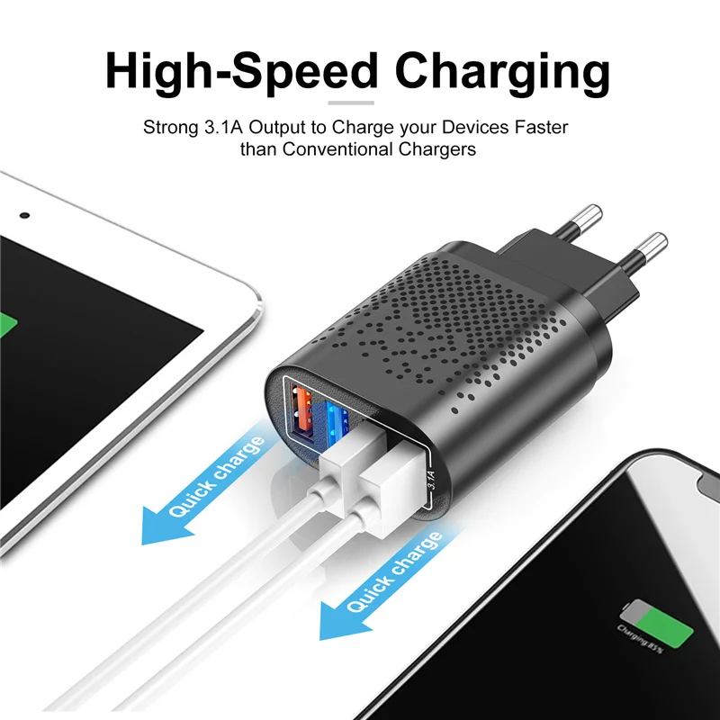 USLION 3.1A USB Charger EU US UK Adapter Fast Charger For iphone Samsung Huawei Xiaomi POCO Realme Wall Charger 4 Ports Quick image 3