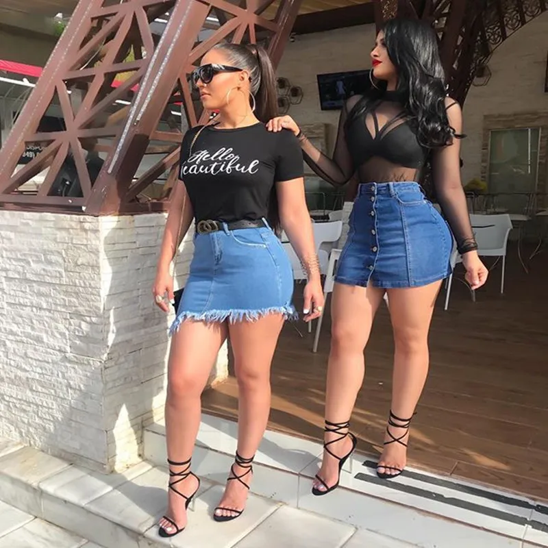 2022 New Summer Denim Short Skirt For Women Fashion Casual Button Sexy Mini Jeans Skirt S-2XL Global Drop Shipping