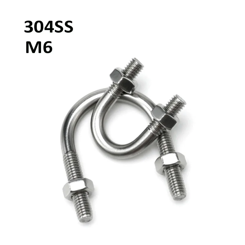 Parafusos m6 304 de aço inoxidável tipo u com porcas, cavalo com argola em u, 1 peça